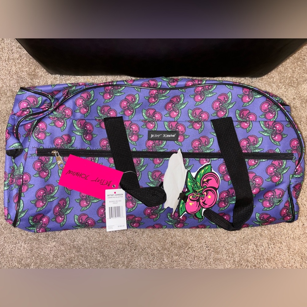 Betsey Johnson Weekender Carry On Luggage with Wheels- Cherry Pie